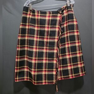 Sag Harbor Women Plaid Wool Blend Fringe Skirt Sz 16 Knee Length Vtg Y2K Friends